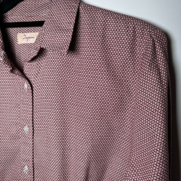 Vintage Ingram Italian Cotton Button Up Shirt Mens 48 Burgundy Geometric EU Made - Picture 15 of 16